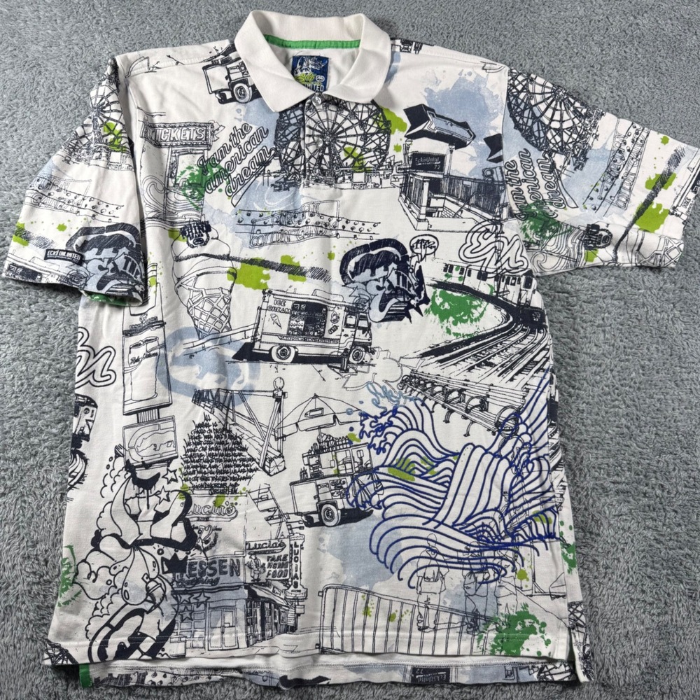 VTG Ecko Unltd Polo Shirt Mens XL All Over Print American Dream Graphic Street